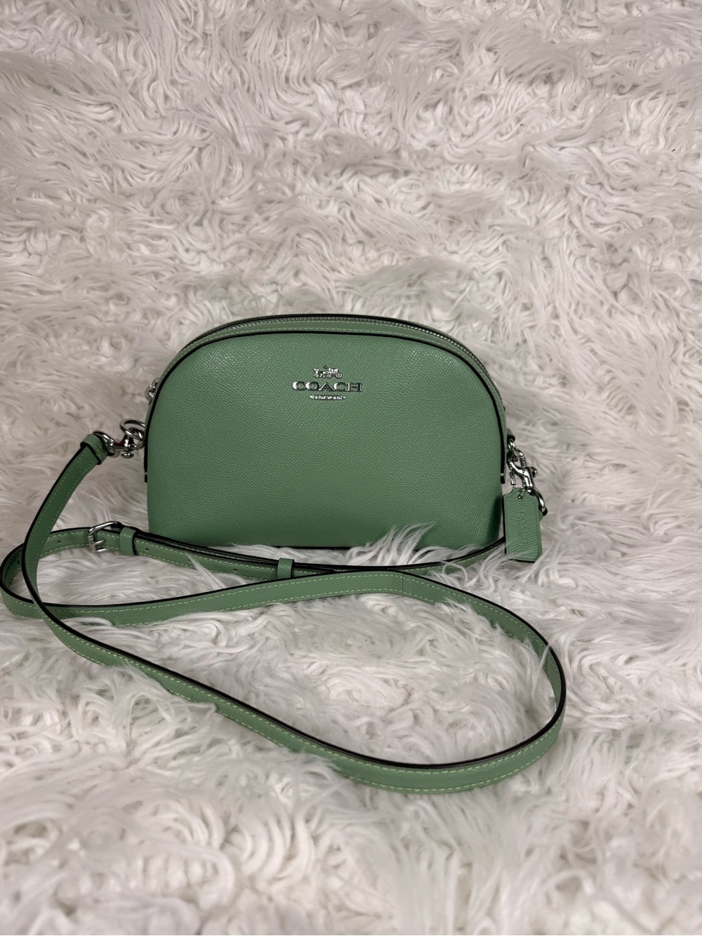 Coach Mint Green Pebble Leather Dome Crossbody
